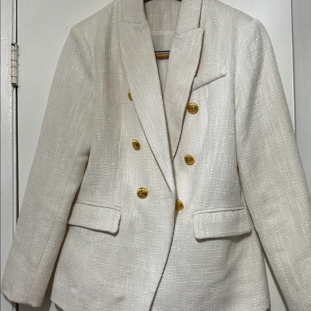Elegant Cream Double-Breasted Women's Blazer